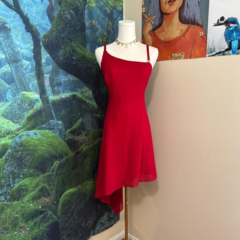 vintage scott mcclintock red asymmetrical slip dress glam evening formal party